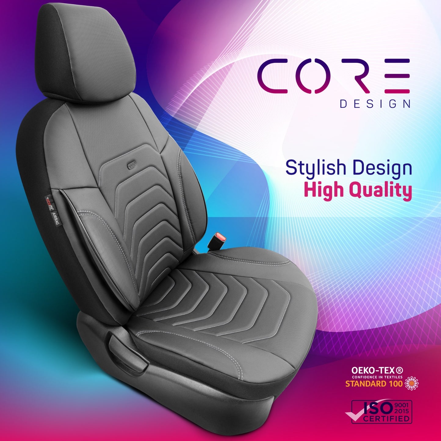 Sada luxusního čalounění Core – děrovaná eko kůže, černá, pro přední a zadní sedadla