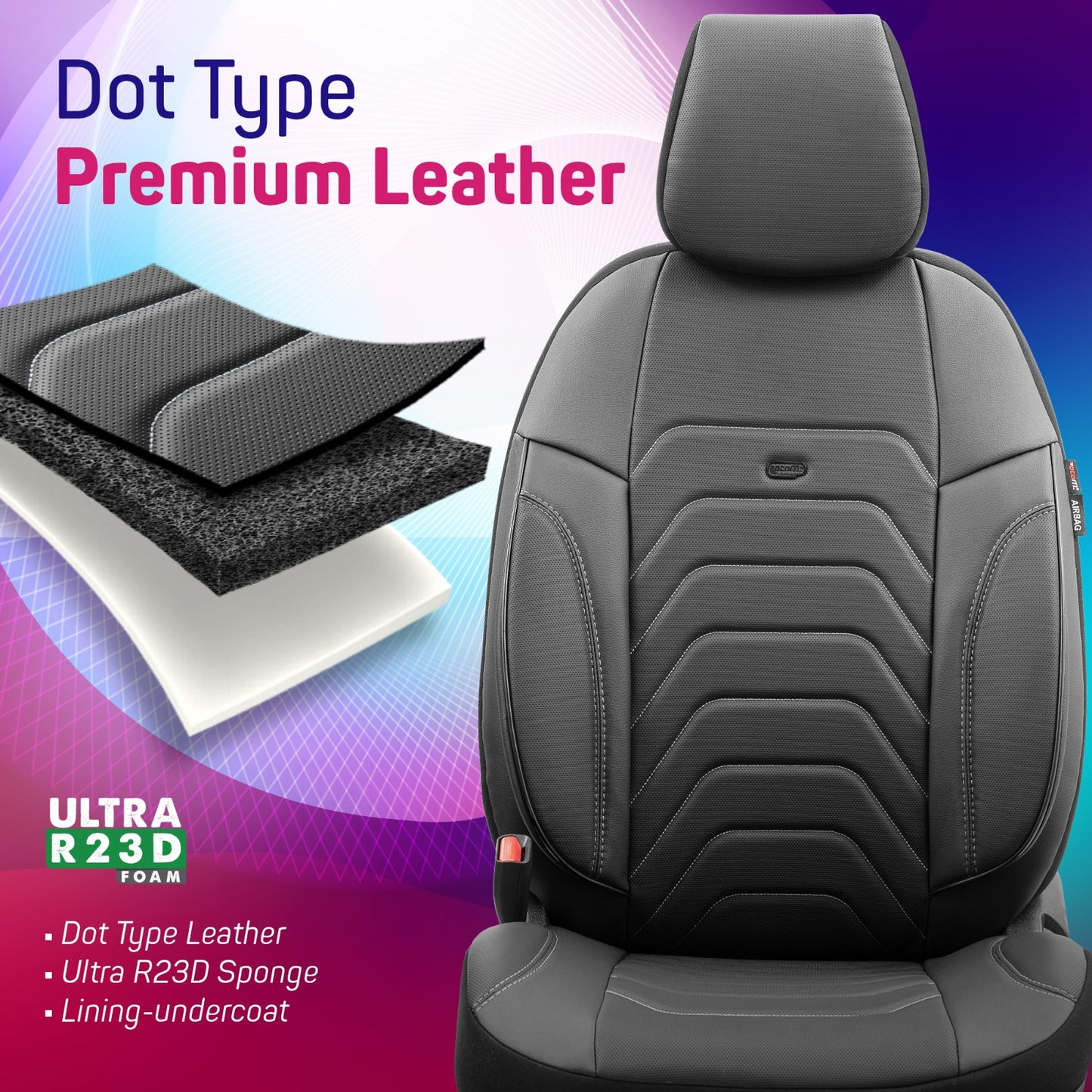 Sada luxusního čalounění Core – děrovaná eko kůže, černá, pro přední a zadní sedadla