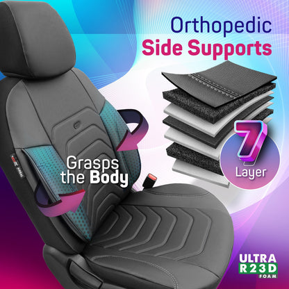 Sada luxusního čalounění Core – děrovaná eko kůže, černá, pro přední a zadní sedadla