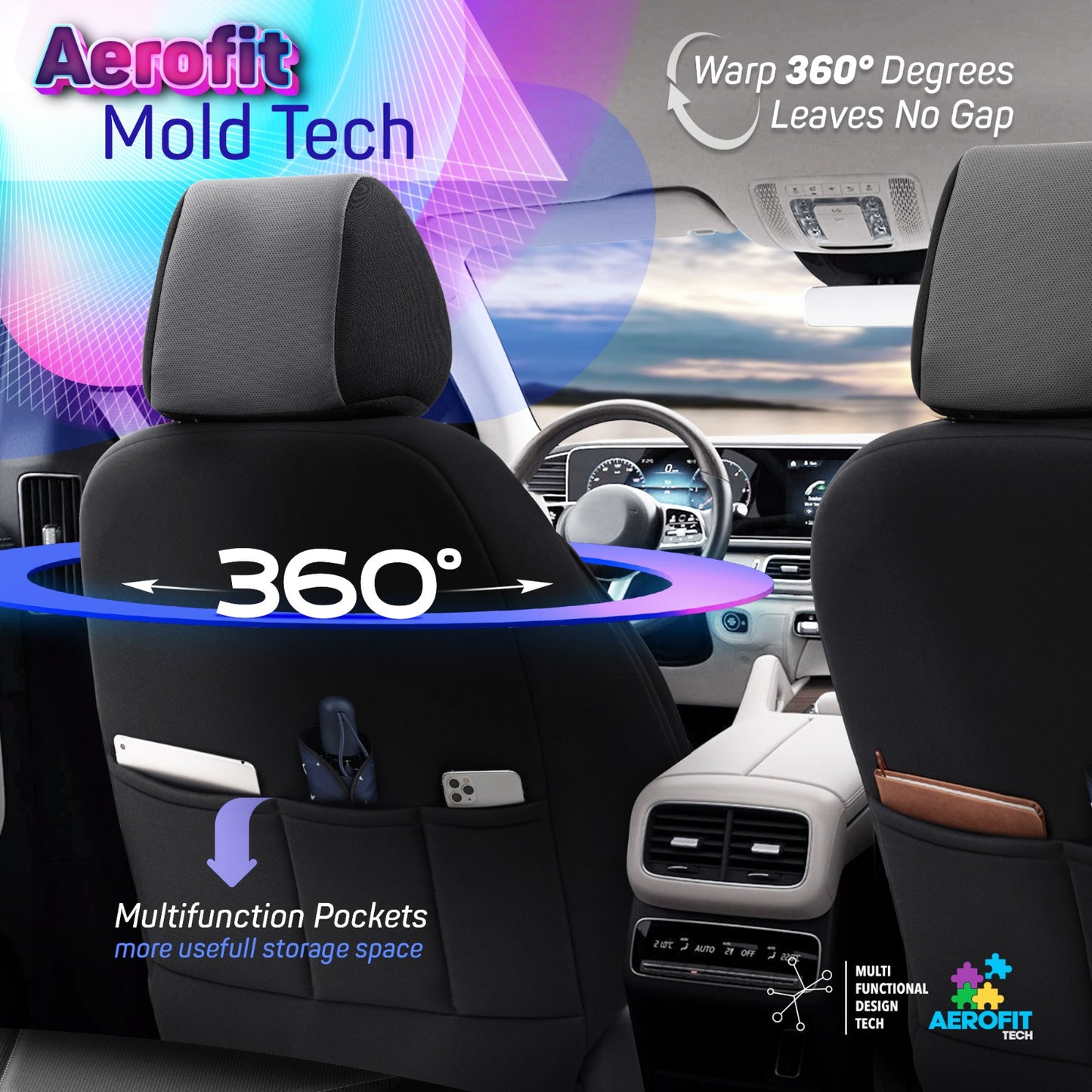 Sada luxusního čalounění Core – děrovaná eko kůže, černá, pro přední a zadní sedadla