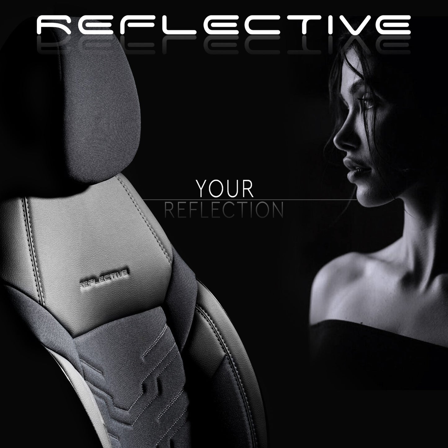 Sada potahů Reflective – Černá/Šedá, textil s eko kůží, pro přední a zadní sedadla
