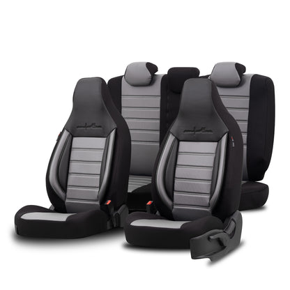 Sada Čalounění Comfortline City – Černá/Šedá, s Eko kůží, pro Přední a Zadní Sedačky (Pro malé městské vozy)