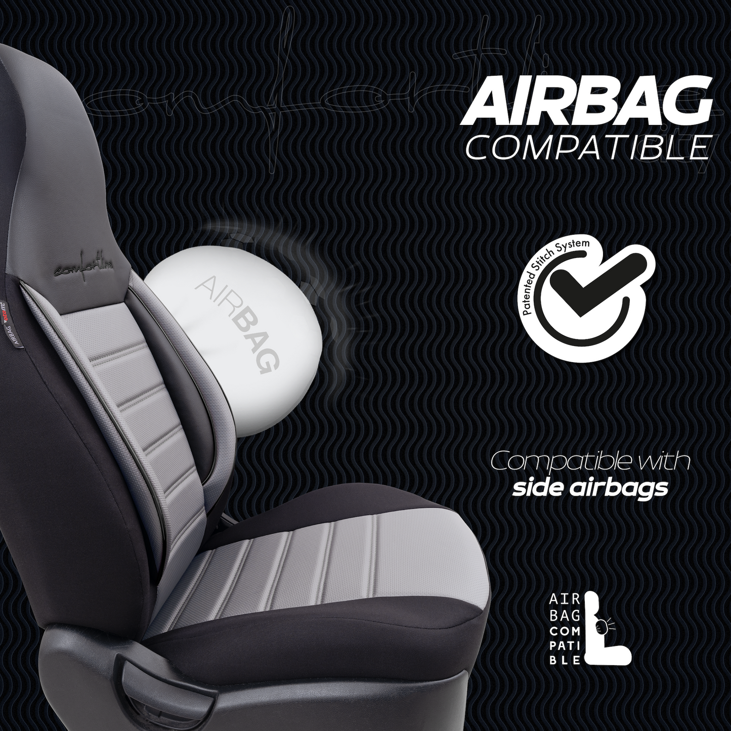 Sada Čalounění Comfortline City – Černá/Šedá, s Eko kůží, pro Přední a Zadní Sedačky (Pro malé městské vozy)