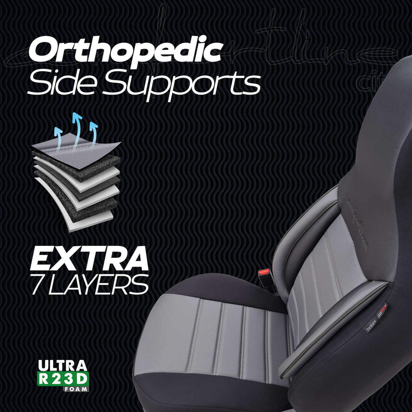 Sada Čalounění Comfortline City – Černá/Šedá, s Eko kůží, pro Přední a Zadní Sedačky (Pro malé městské vozy)