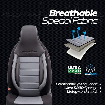 Sada Čalounění Comfortline City – Černá/Šedá, s Eko kůží, pro Přední a Zadní Sedačky (Pro malé městské vozy)