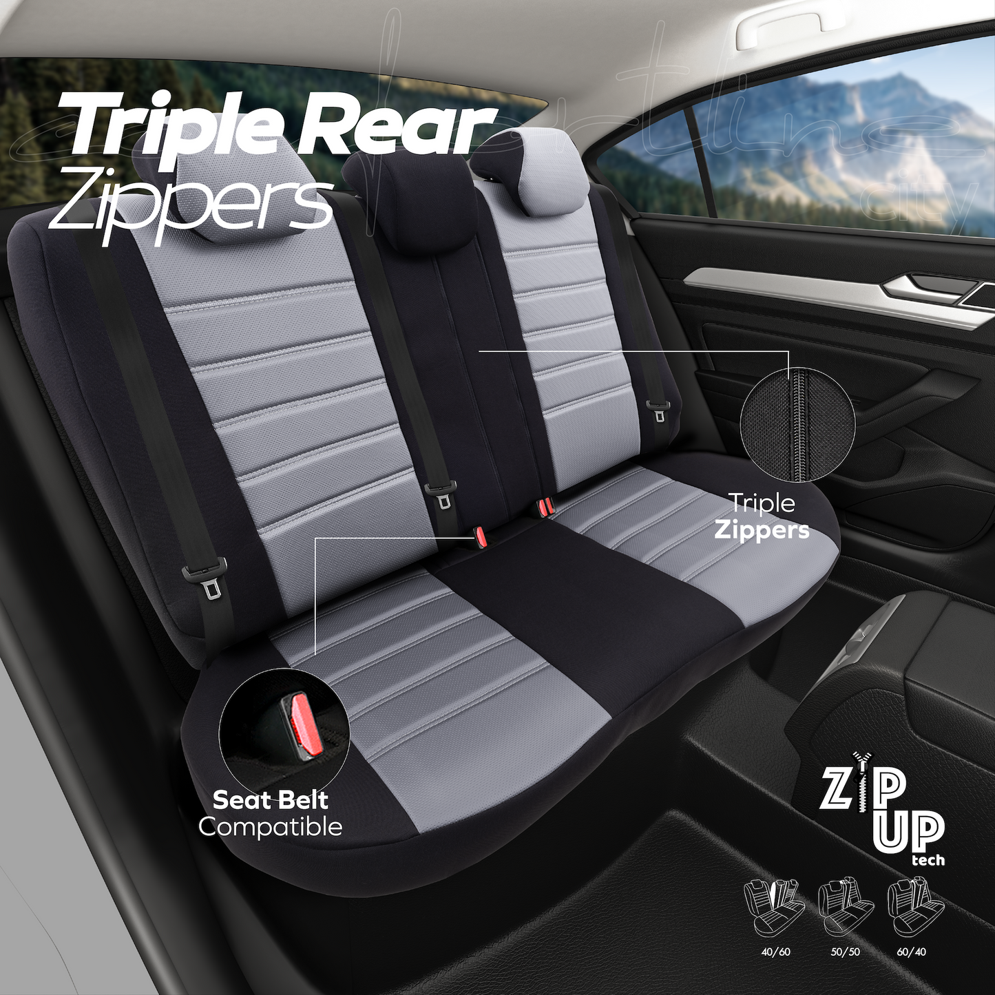 Sada Čalounění Comfortline City – Černá/Šedá, s Eko kůží, pro Přední a Zadní Sedačky (Pro malé městské vozy)