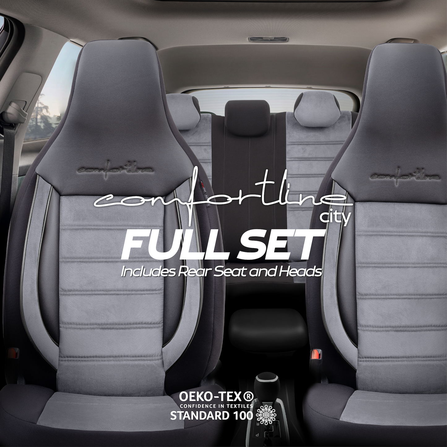 Sada potahů Comfortline City – černá/šedá, s alcantarou, pro přední a zadní sedadla (pro malé městské vozy)