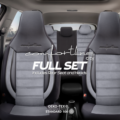Sada potahů Comfortline City – černá/šedá, s alcantarou, pro přední a zadní sedadla (pro malé městské vozy)
