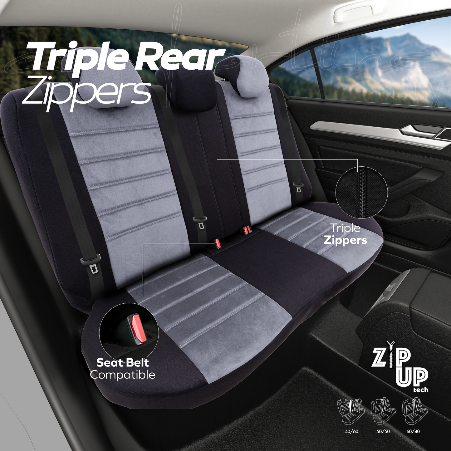 Sada potahů Comfortline City – černá/šedá, s alcantarou, pro přední a zadní sedadla (pro malé městské vozy)