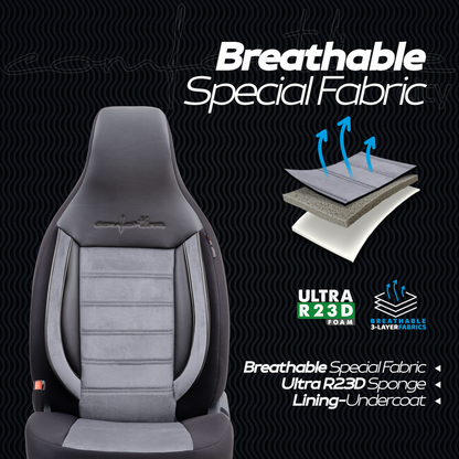 Sada potahů Comfortline City – černá/šedá, s alcantarou, pro přední a zadní sedadla (pro malé městské vozy)