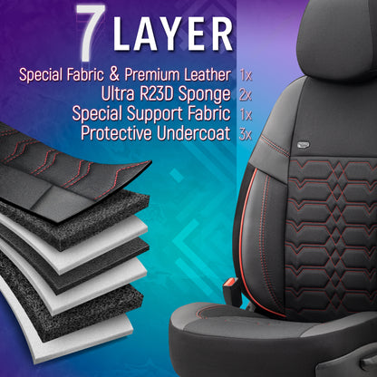 Sada čalounění Elegance – Černá s červeným prošitím, textil, pro přední a zadní sedadla