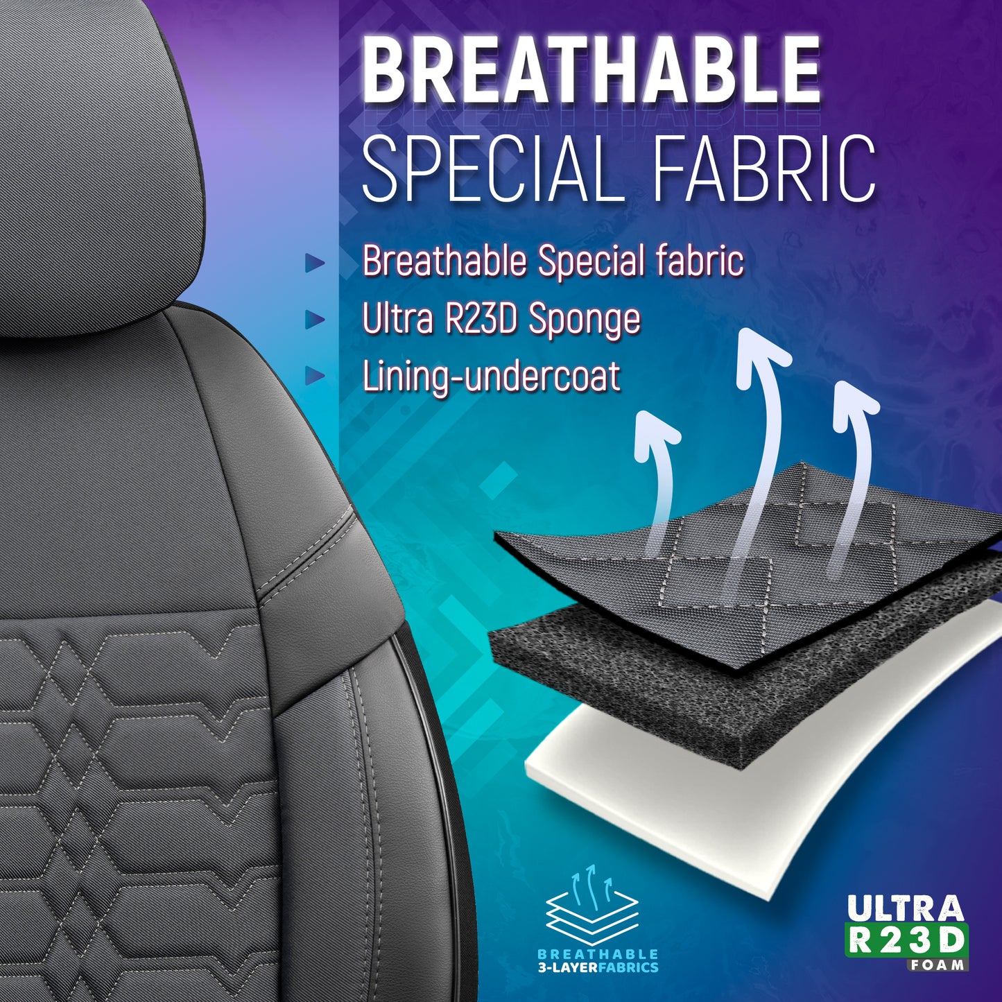 Sada potahů Elegance – Šedá/Černá, Textil, pro přední a zadní sedadla