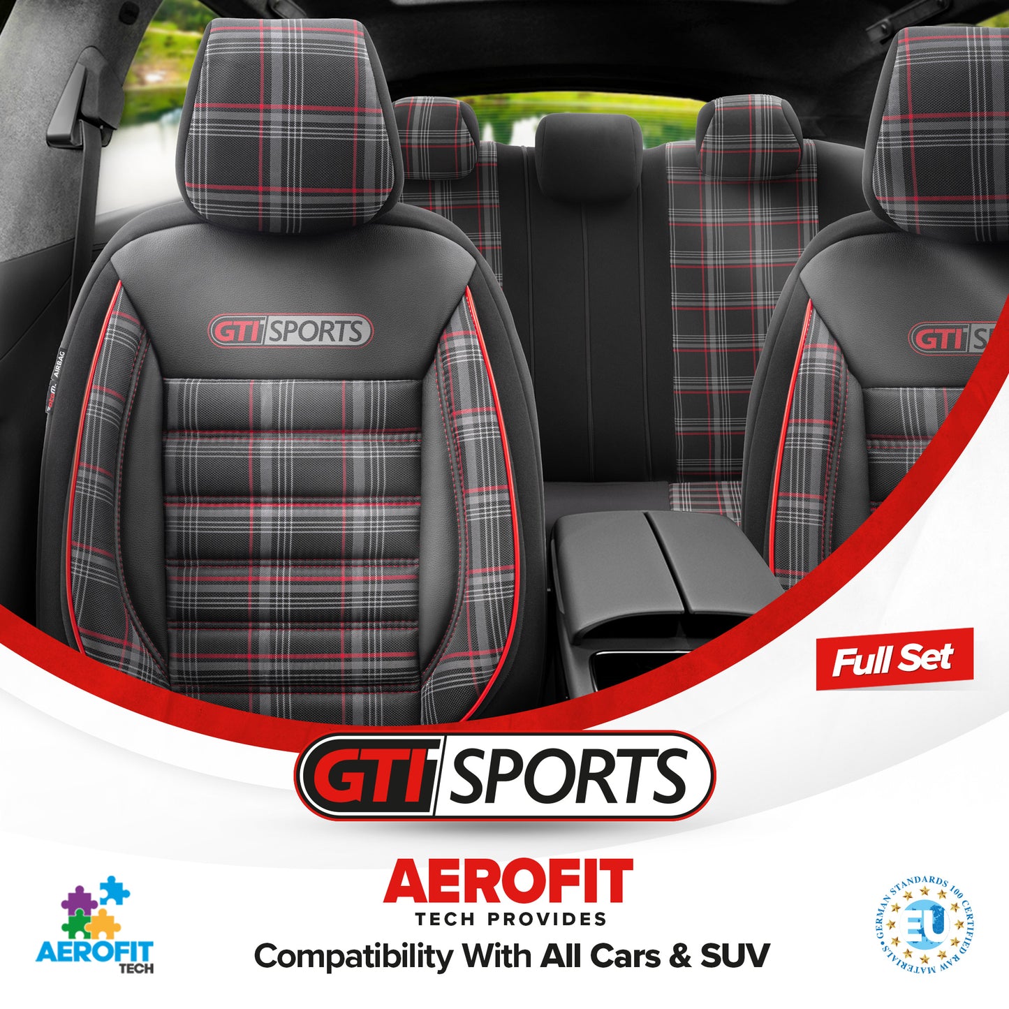 Sada potahů GTI Sports – černá/červená, textil, pro přední a zadní sedadla