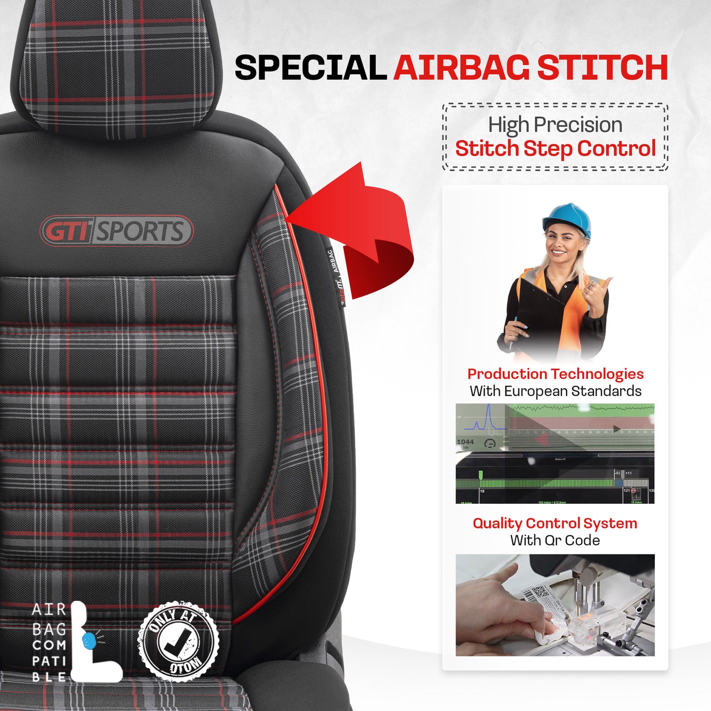Sada potahů GTI Sports – černá/červená, textil, pro přední a zadní sedadla
