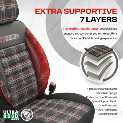 Sada potahů GTI Sports – černá/červená, textil, pro přední a zadní sedadla