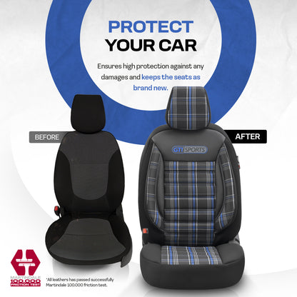 Sada potahů GTI Sports – Černá/Modrá, Textil, pro Přední a Zadní Sedačky