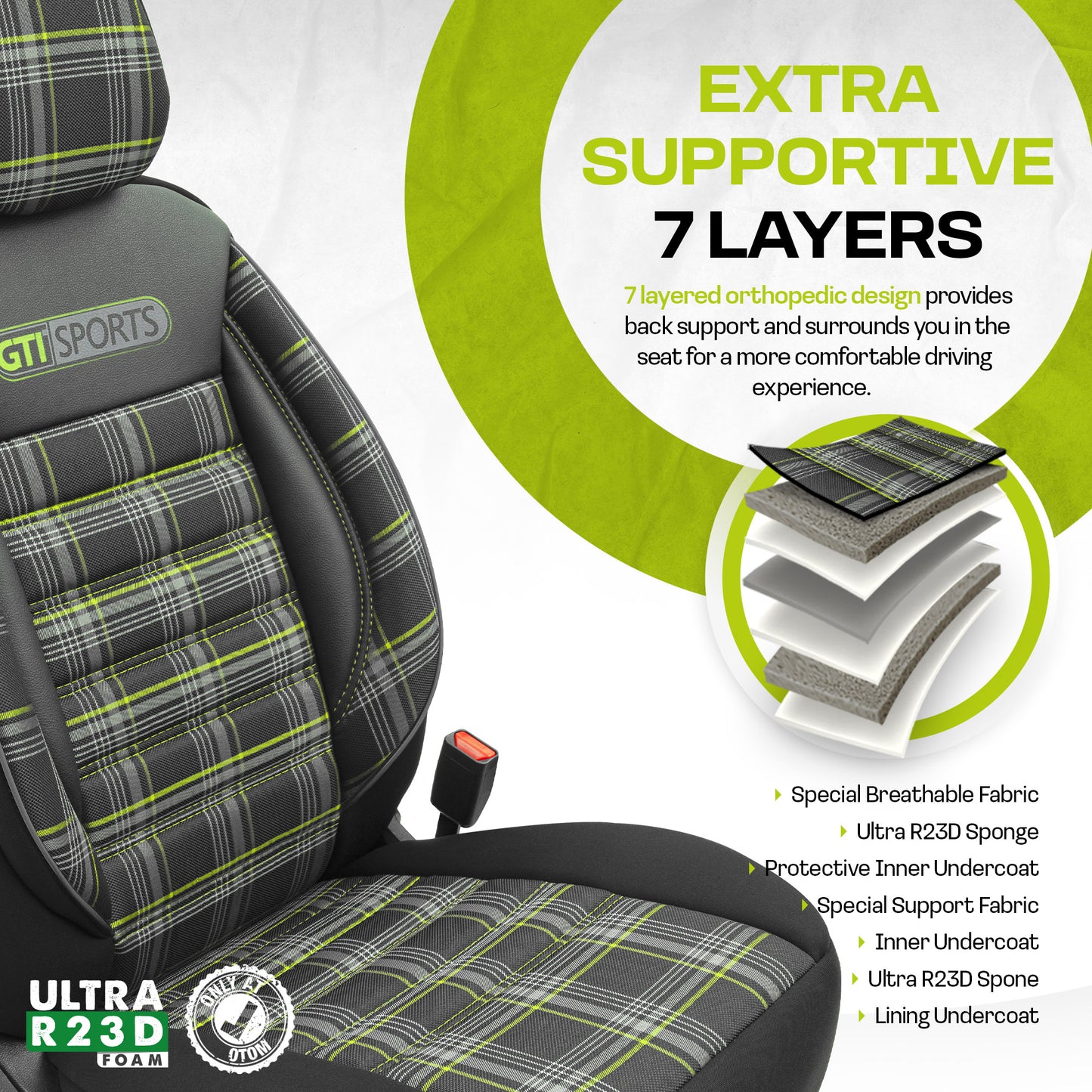 Sada potahů GTI Sports – černá/zelená, textil, pro přední a zadní sedadla