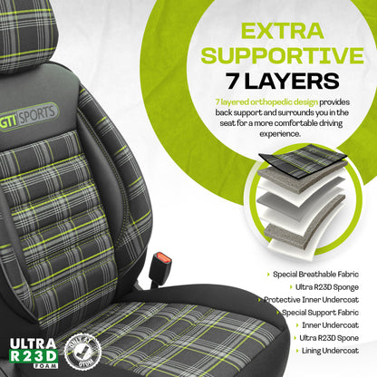 Sada potahů GTI Sports – černá/zelená, textil, pro přední a zadní sedadla