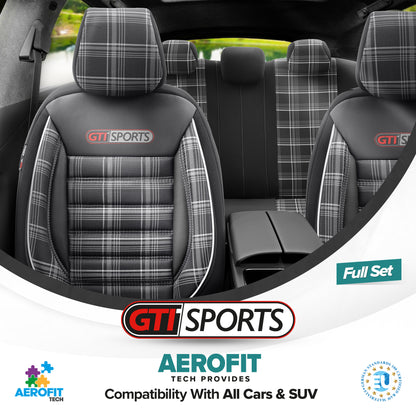 Sada potahů GTI Sports – Černá/Bílá, Textil, pro Přední a Zadní Sedačky