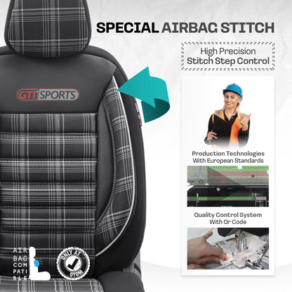 Sada potahů GTI Sports – Černá/Bílá, Textil, pro Přední a Zadní Sedačky