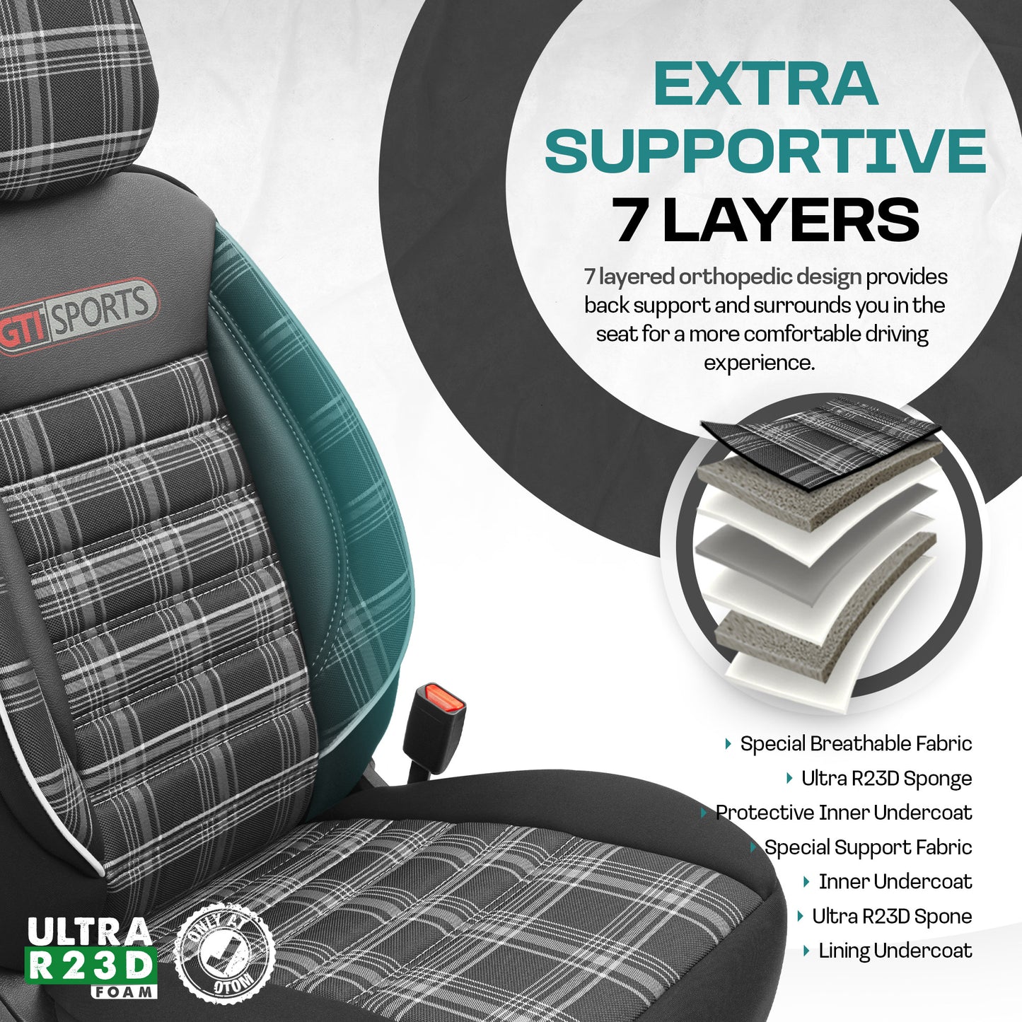 Sada potahů GTI Sports – Černá/Bílá, Textil, pro Přední a Zadní Sedačky