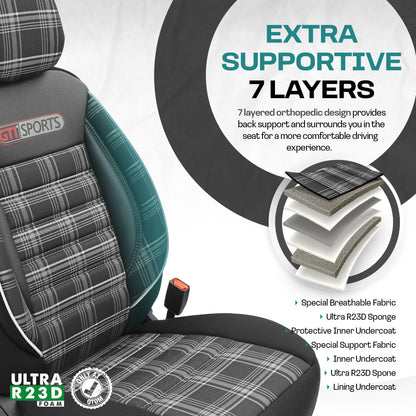 Sada potahů GTI Sports – Černá/Bílá, Textil, pro Přední a Zadní Sedačky