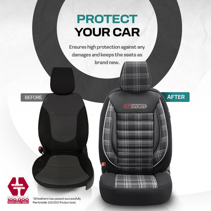 Sada potahů GTI Sports – Černá/Bílá, Textil, pro Přední a Zadní Sedačky
